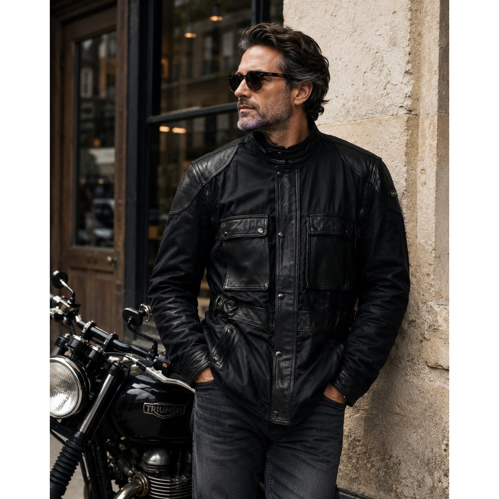 Hein Gericke Black Cowhide Leather Motorcycle Field  Jacket Lined Mens L